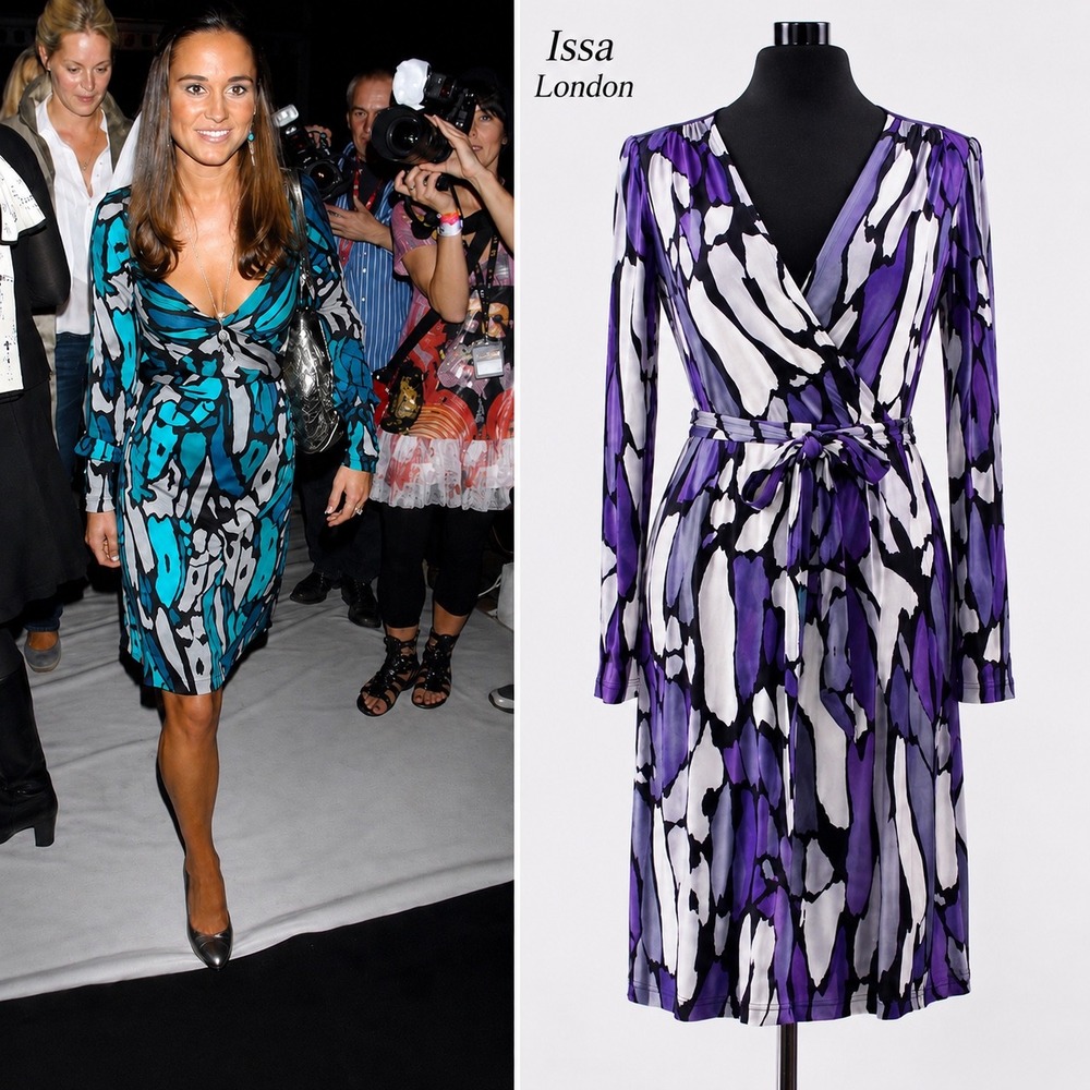 Issa London Silk Jersey Wrap Dress Pippa Middleton Wedding Guest UK 10 US 6